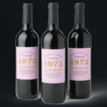 Étiquette Pour Bouteilles De Vin 50th Birthday Born 1975 Ajouter Nom Rose Grey<br><div class="desc">Anniversaire personnalisé ajoutez votre nom et étiquette de vin mousseux année. Modifiez le nom et l'année avec le modèle fourni. Un merveilleux article de fête d'anniversaire rose personnalisé. Plus de cadeaux et de fournitures de fête disponibles avec le design "de normes de fixation" dans le magasin.</div>