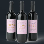 Étiquette Pour Bouteilles De Vin 50th Birthday Born 1975 Ajouter Nom Rose Grey<br><div class="desc">Anniversaire personnalisé ajoutez votre nom et étiquette de vin mousseux année. Modifiez le nom et l'année avec le modèle fourni. Un merveilleux article de fête d'anniversaire rose personnalisé. Plus de cadeaux et de fournitures de fête disponibles avec le design "de normes de fixation" dans le magasin.</div>