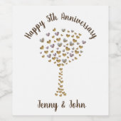 Étiquette Pour Bouteilles De Vin 5e anniversaire Mariage de bois en conception card (Étiquettes simples)