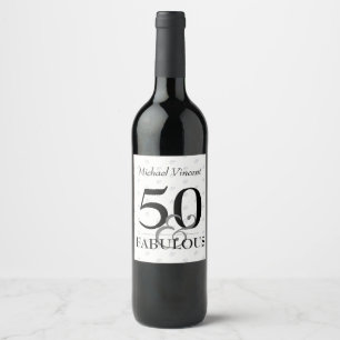 Étiquette Pour Bouteilles De Vin 5O et Fabulous noir et blanc moderne Anniversaire