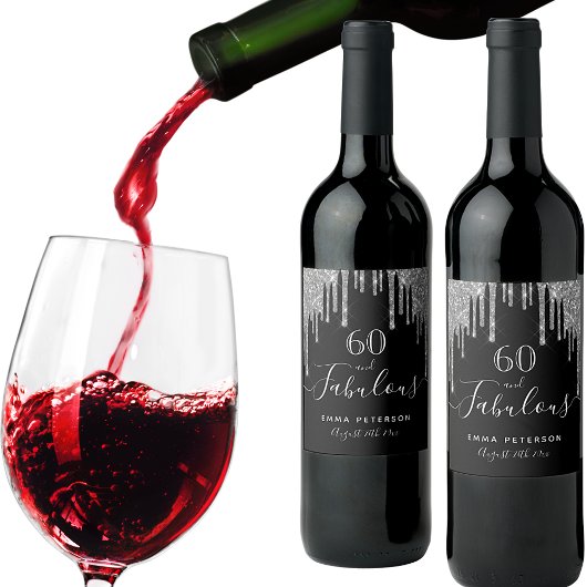 Étiquette Pour Bouteilles De Vin 60 fabuleux anniversaire parties scintillant noire