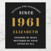 Étiquette Pour Bouteilles De Vin 60e anniversaire 1961 Black Gold (Étiquettes simples)