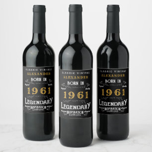 Étiquette Pour Bouteilles De Vin 60e anniversaire Ajoutez votre nom Né 1961 Légenda