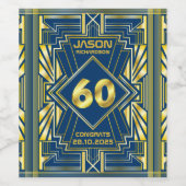 Étiquette Pour Bouteilles De Vin 60e anniversaire Art Déco Gold Blue Great Gatsby (Étiquettes simples)