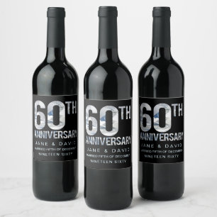 Étiquette Pour Bouteilles De Vin 60e anniversaire de Mariage diamant sur mesure