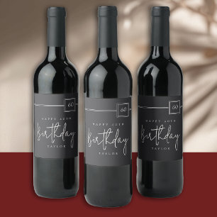 Étiquette Pour Bouteilles De Vin 60e anniversaire Elégant minimaliste noir plat