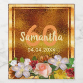 Étiquette Pour Bouteilles De Vin 60e anniversaire élégant or rustique avec des fleu (Étiquettes simples)