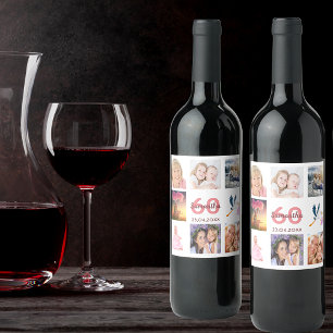 Étiquette Pour Bouteilles De Vin 60e anniversaire fête photo collage