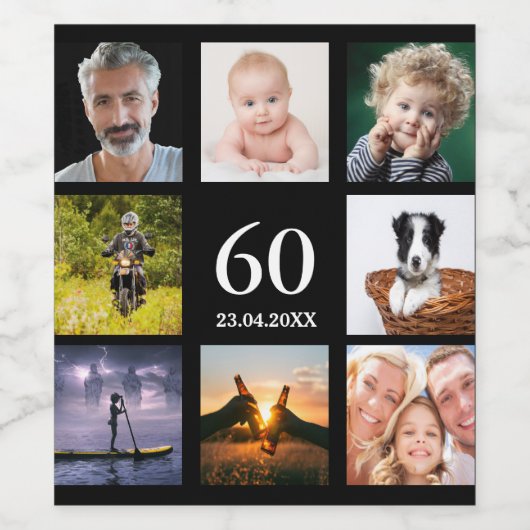 Étiquette Pour Bouteilles De Vin 60e anniversaire fête photo collage mec noir (Étiquettes simples)