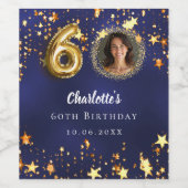 Étiquette Pour Bouteilles De Vin 60e anniversaire marine bleu or étoiles photo (Étiquettes simples)