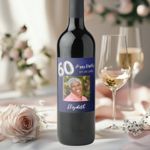 Étiquette Pour Bouteilles De Vin 60e anniversaire marine photo bleue