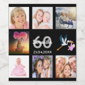 Étiquette Pour Bouteilles De Vin 60e anniversaire photo collage noir (Étiquettes simples)