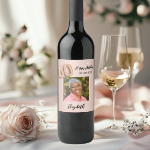 Étiquette Pour Bouteilles De Vin 60e anniversaire rose or rose photo