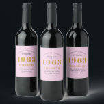 Étiquette Pour Bouteilles De Vin 60th Birthday Born 1963 Ajouter Nom Rose Grey<br><div class="desc">Anniversaire personnalisé ajoutez votre nom et étiquette de vin de l'année. Modifiez le nom et l'année avec le modèle fourni. Un merveilleux article de fête d'anniversaire rose personnalisé. Plus de cadeaux et de fournitures de fête disponibles avec le design "de normes de fixation" dans le magasin.</div>