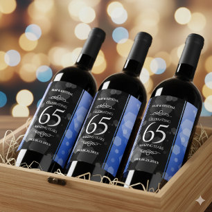 Étiquette Pour Bouteilles De Vin 65e anniversaire de l'élégant Mariage Blue Sapphir