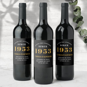 Étiquette Pour Bouteilles De Vin 70e anniversaire 1953 Black Gold Retro Personnalis