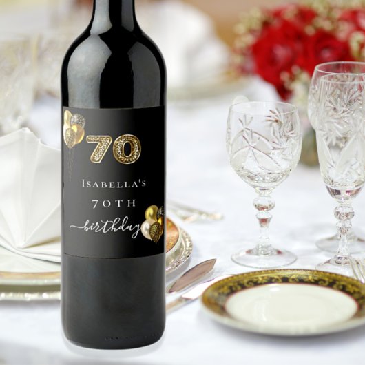 Étiquette Pour Bouteilles De Vin 70e anniversaire animal léopard d'or noir