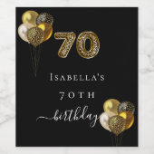 Étiquette Pour Bouteilles De Vin 70e anniversaire animal léopard d'or noir (Étiquettes simples)