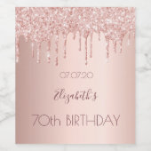 Étiquette Pour Bouteilles De Vin 70e anniversaire blush rose or parties scintillant (Étiquettes simples)