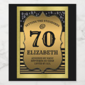 Étiquette Pour Bouteilles De Vin 70e anniversaire Célébration Black & Gold Standard (Étiquettes simples)