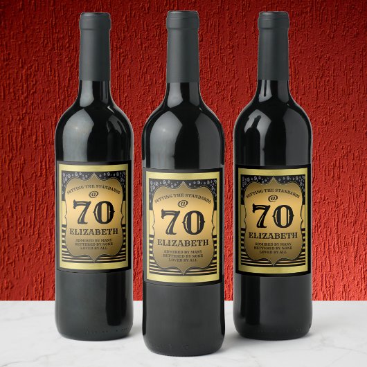 Étiquette Pour Bouteilles De Vin 70e anniversaire Célébration Black & Gold Standard