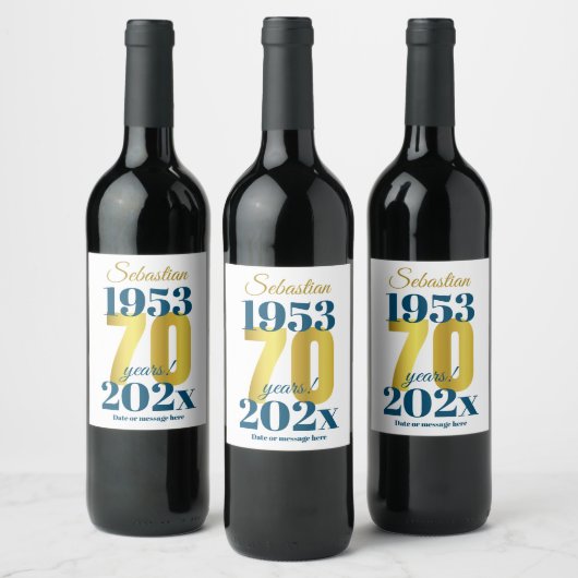 Étiquette Pour Bouteilles De Vin 70e anniversaire Dates personnalisées (Bouteilles)