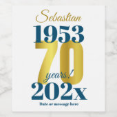 Étiquette Pour Bouteilles De Vin 70e anniversaire Dates personnalisées (Étiquettes simples)