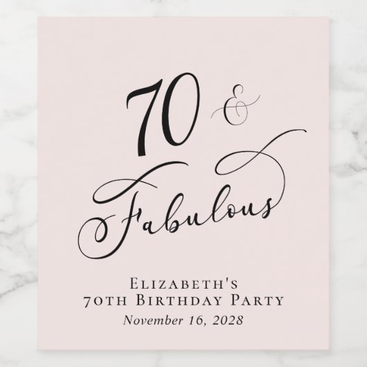 Étiquette Pour Bouteilles De Vin 70e anniversaire fête rose (Étiquettes simples)