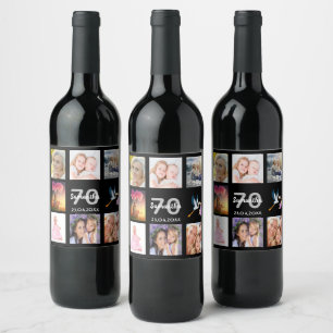 Étiquette Pour Bouteilles De Vin 70e anniversaire photo collage noir