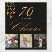 Étiquette Pour Bouteilles De Vin 70e anniversaire photo noir or chante script (Étiquettes simples)
