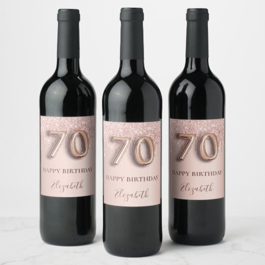 Étiquette Pour Bouteilles De Vin 70e anniversaire rose or parties scintillant rose  (Bouteilles)