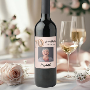 Étiquette Pour Bouteilles De Vin 70e anniversaire rose or rose photo