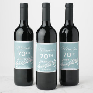 Étiquette Pour Bouteilles De Vin 70e anniversaire turquoise musique bleu clair note