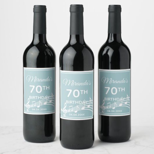 Étiquette Pour Bouteilles De Vin 70e anniversaire turquoise musique bleu clair note (Bouteilles)