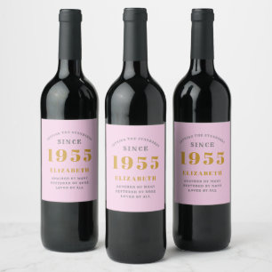 Étiquette Pour Bouteilles De Vin 70th Birthday Born 1955 Ajouter Nom Rose Grey