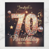 Étiquette Pour Bouteilles De Vin 70th Birthday Party Disco Music Gold Sparkles (Étiquettes simples)