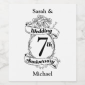 Étiquette Pour Bouteilles De Vin 7E anniversaire de Mariage Rose (Étiquettes simples)