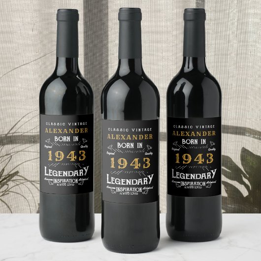 Étiquette Pour Bouteilles De Vin 80e anniversaire 1943 Ajouter votre nom Légendaire