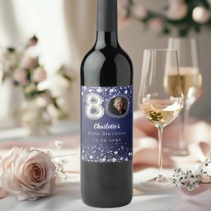 Étiquette Pour Bouteilles De Vin 80e anniversaire marine bleu argent étoiles photo