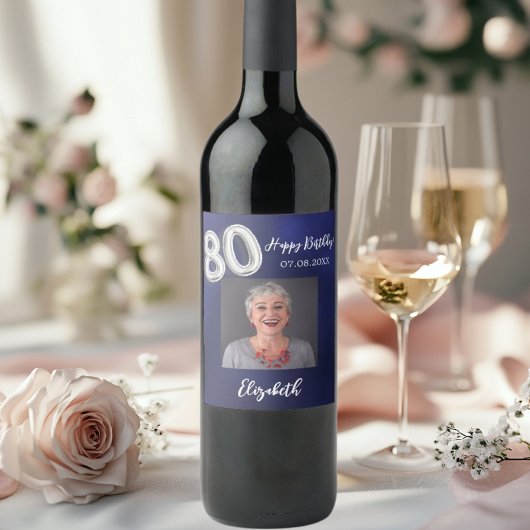 Étiquette Pour Bouteilles De Vin 80e anniversaire marine bleu photo