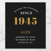 Étiquette Pour Bouteilles De Vin 80e anniversaire Nom 1945 Black Gold Elegant Chic (Étiquettes simples)