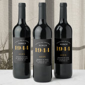 Étiquette Pour Bouteilles De Vin 80e anniversaire Nom 1946 Black Gold Elegant Chic