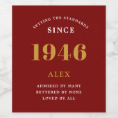 Étiquette Pour Bouteilles De Vin 80e anniversaire Nom 1946 Rouge or élégant chic (Étiquettes simples)