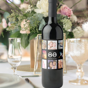 Étiquette Pour Bouteilles De Vin 80e anniversaire photo collage noir