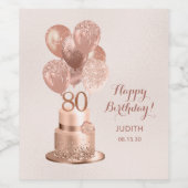 Étiquette Pour Bouteilles De Vin 80e anniversaire Rose Gold Cake (Étiquettes simples)