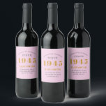 Étiquette Pour Bouteilles De Vin 80th Birthday Born 1945 Ajouter Nom Rose Grey<br><div class="desc">Anniversaire personnalisé ajoutez votre nom et étiquette de vin mousseux année. Modifiez le nom et l'année avec le modèle fourni. Un merveilleux article de fête d'anniversaire rose personnalisé. Plus de cadeaux et de fournitures de fête disponibles avec le design "de normes de fixation" dans le magasin.</div>