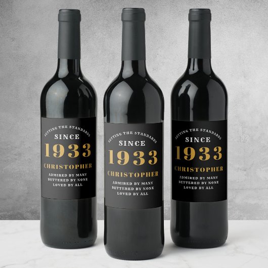 Étiquette Pour Bouteilles De Vin 90e anniversaire 1933 Black Gold Retro