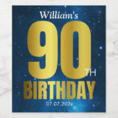 Étiquette Pour Bouteilles De Vin 90e anniversaire Blue Gold (Étiquettes simples)