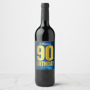 Étiquette Pour Bouteilles De Vin 90e anniversaire Blue Gold