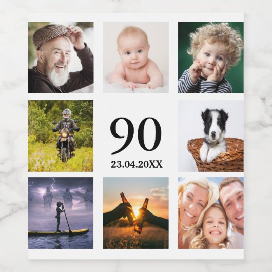 Étiquette Pour Bouteilles De Vin 90e anniversaire fête photo collage mec (Étiquettes simples)